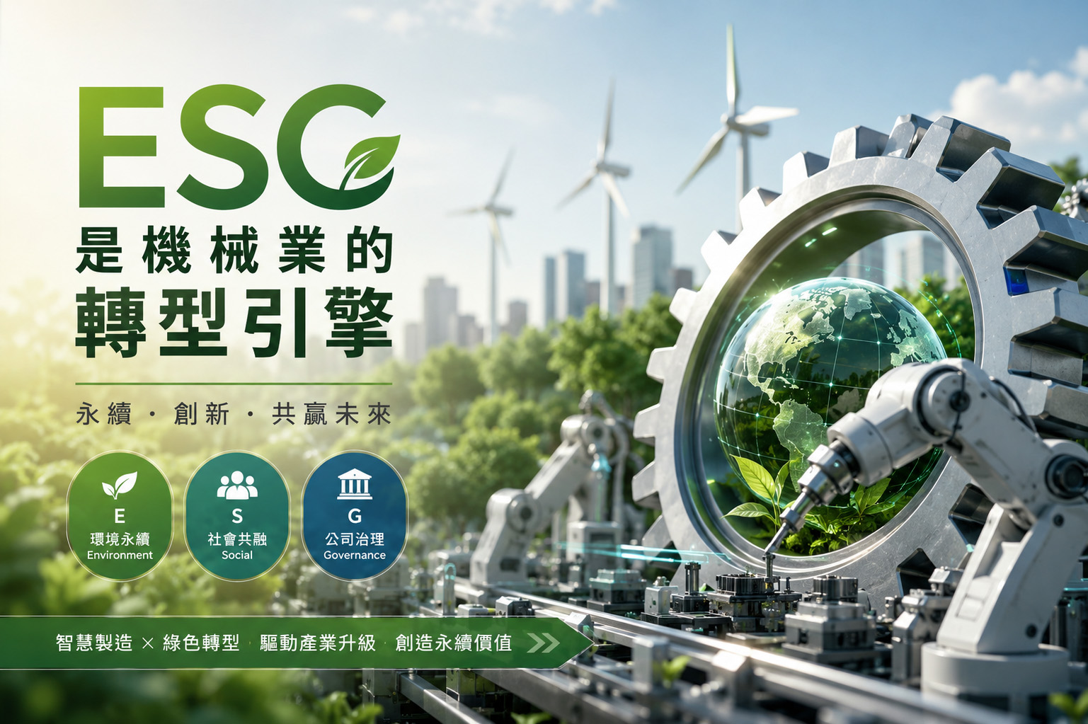 工業機械產業的 ESG 實踐之道與競爭優代表圖